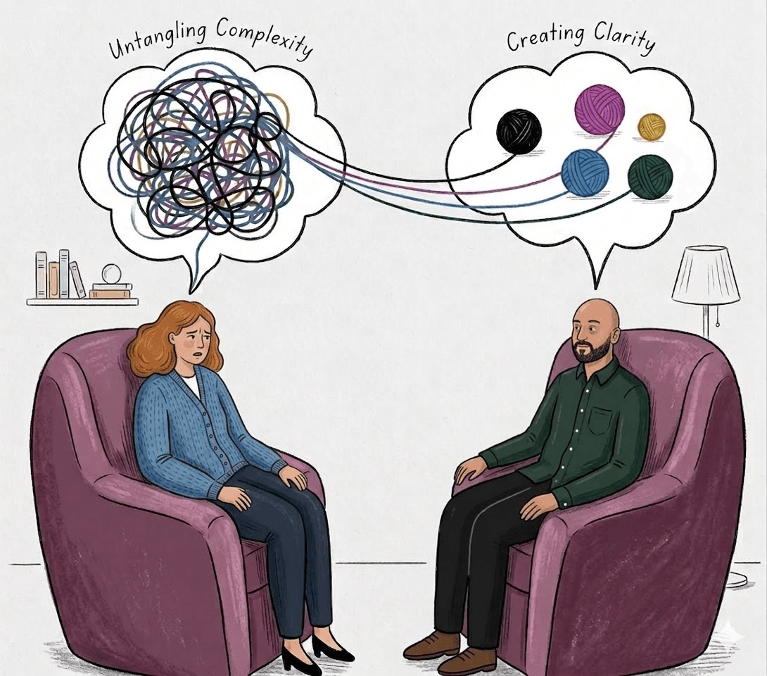 Illustration showing tangled thoughts becoming organized