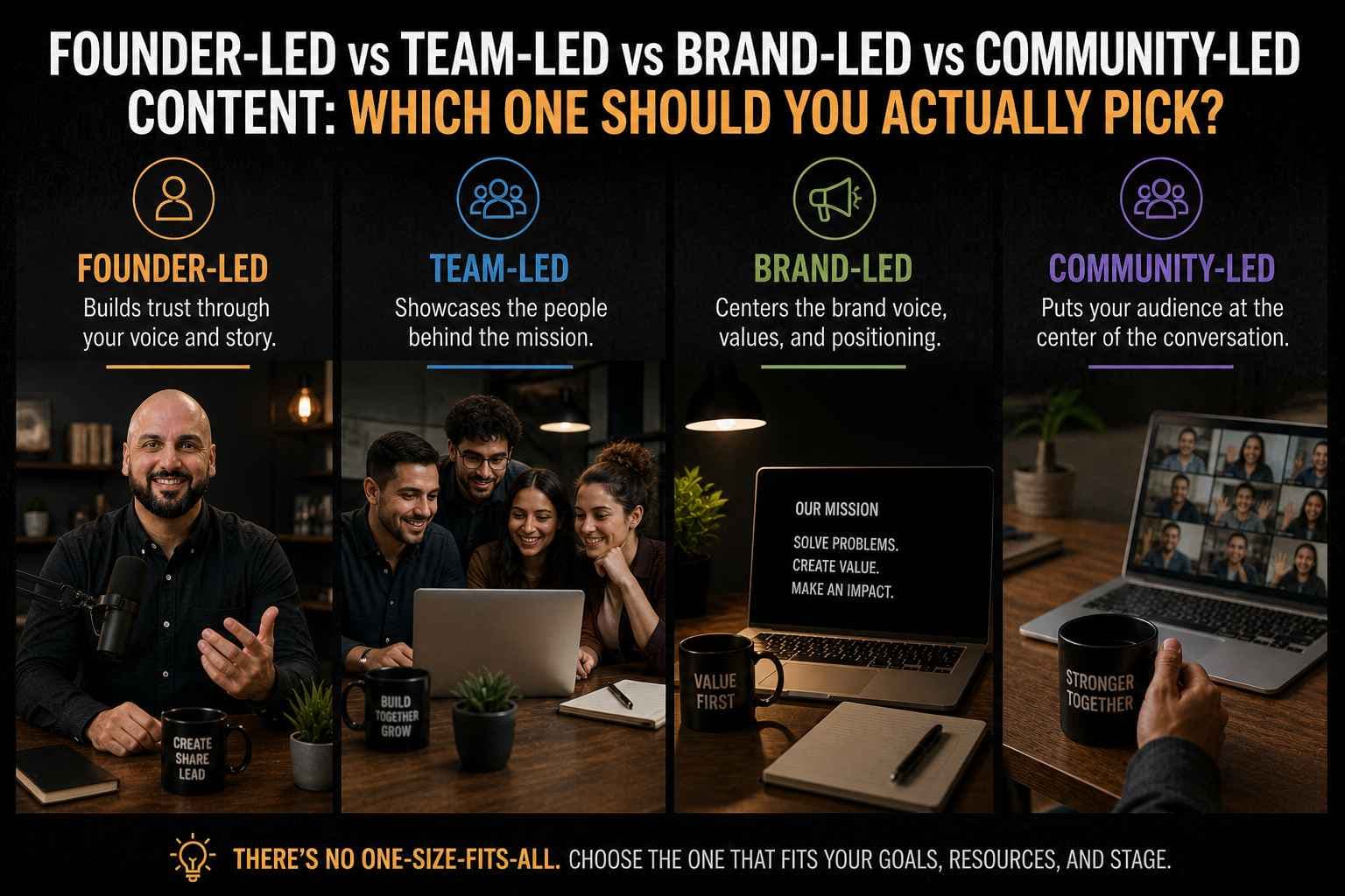 Founder-Led vs Team-Led vs Brand-Led vs Community-Led Content: Which One Should You Actually Pick?
